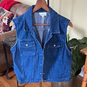 VINTAGE Monterey Bay Blue Denim Vest Made in USA 100% Cotton